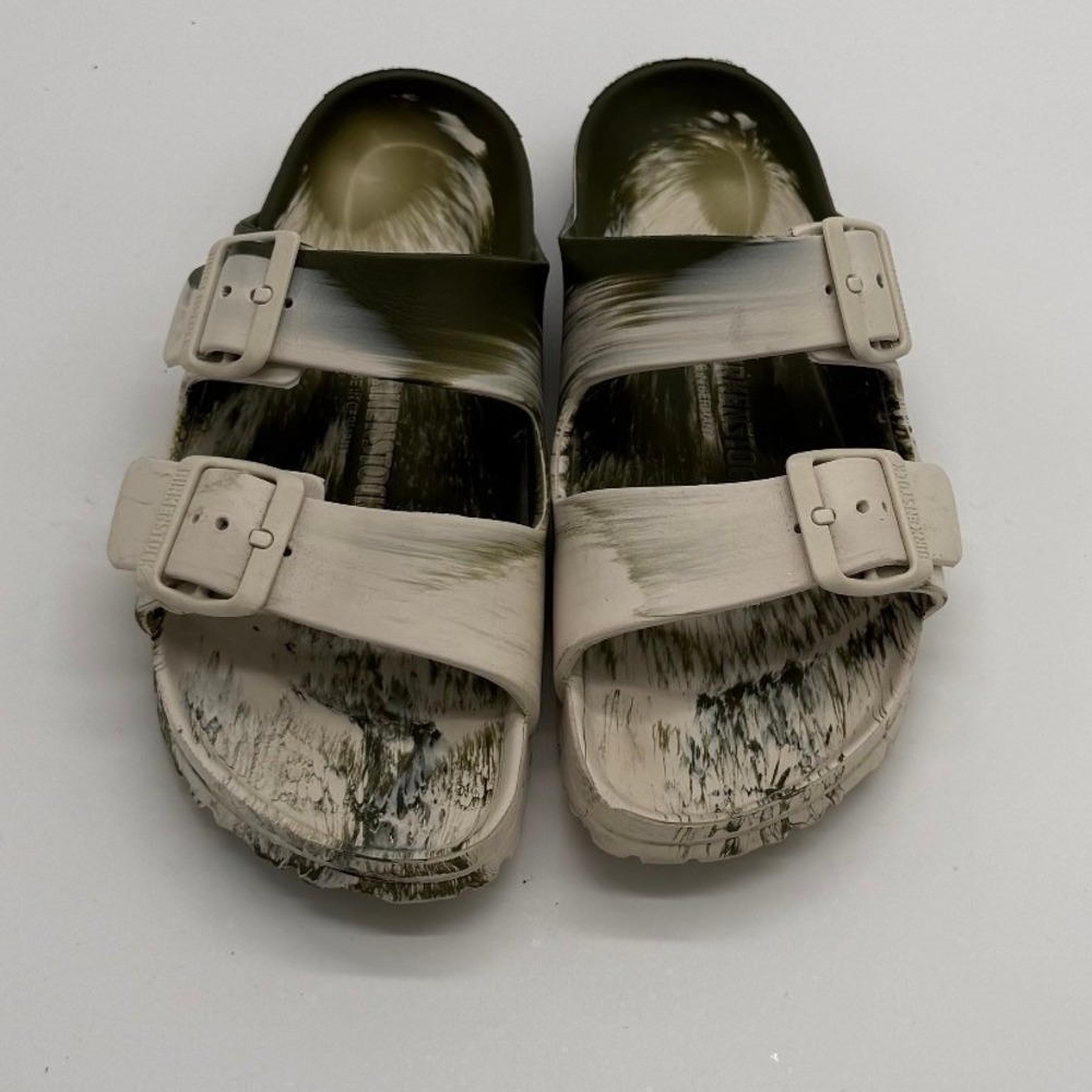 Birkenstock Super-Birki Clogs Marbled White Olive Green Sandals 37 L6 M4